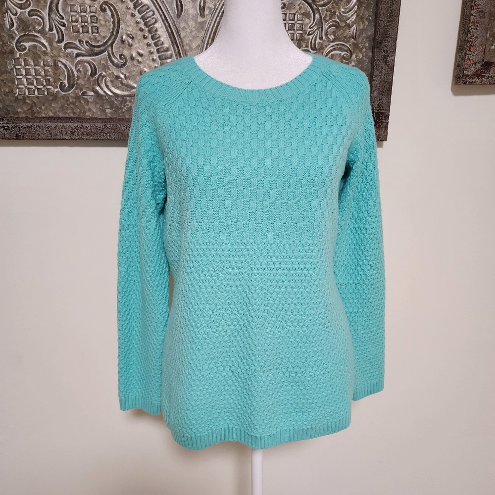 Talbots Aqua Soft Textured Knit Lightweight Lambswool Crewneck Sweater Sm Spring